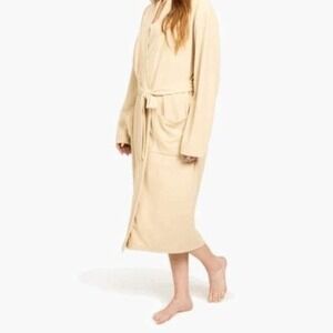 Line & Dot Robe Womens 1X Plus Size Waffle Knit Beige Loungewear Bathrobe NWT
